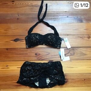 Jantzen Black Nude Lace Bikini Skirt Swimsuit, NWT, 6